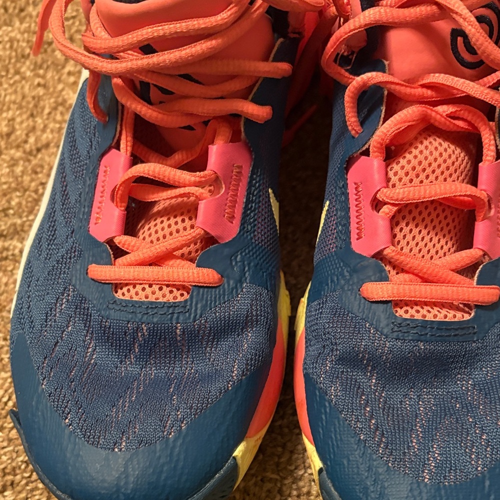 Colorful Athletic Sneakers - Blue with Coral and Neon Yellow Accents
